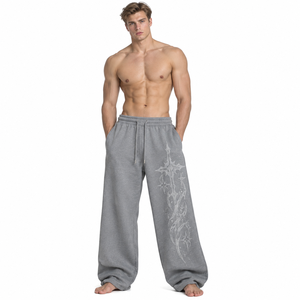 <b>Men's</b> <b>Winter</b> Rhinestone Sweat Pants Wide Leg <b>Men</b> Sweat <b>Trouser</b> Drawstring Waist Fleece Joggers <b>Men</b> Heavyweight Baggy Sweatpants - Product Image 2