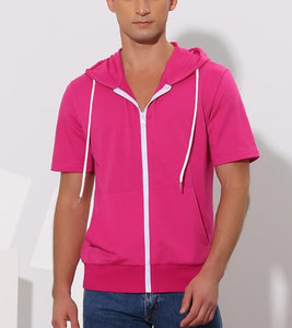 OEM Custom Made Drop Shoulder Men's Short Sleeve Hoodies Full <b>Zip</b> <b>Up</b> Jackets with Hood 100% Cotton 260 GSM French Terry Knitted - Product Image 3
