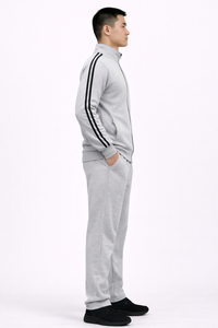 Premium Men’s <b>Light</b> Grey Zip-Up Tracksuit Set, Soft Cotton fleece Blend winter Fabric for Comfort, High-<b>Neck</b> sweatshirt - Product Image 2