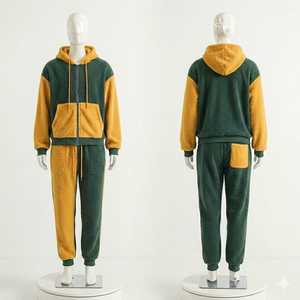 ชุดวอร์มมีฮู้ดสีเขียวและเหลืองแบบยูนิเซ็กซ์  เสื้อแขนยาวและกางเกงจ็อกเกอร์  ชุดลำลองสำหรับผู้ใหญ่  ใส่ได้ในฤดูใบไม้ร่วง - Product Image 1