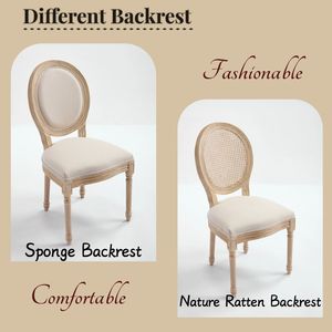 Chaises de salle à manger de style campagnard français, lot de 2, rembourrées avec dossier en rotin naturel, techniques de sculpture au fil métallique D - Product Image 5