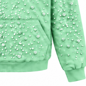 Sweat-shirt à capuche unisexe vert menthe perlé avec cordon de serrage, poche kangourou, style streetwear personnalisé - Product Image 6