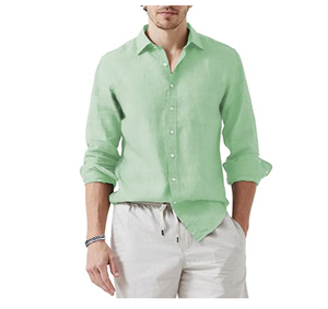 Camisa de Vestir de Lino de Manga Larga para Hombre, Corte Entallado, con Cuello Clásico, Transpirable y Antiarrugas, Ropa de Verano - Product Image 1