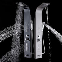 Système de douche mural LED noir de luxe moderne en acier inoxydable avec robinets thermostatiques, jets de pluie et massage, finition brossée pour hôtel
