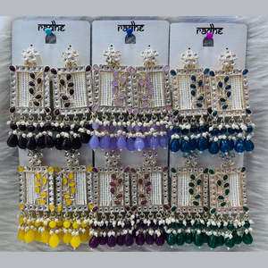 Gold Plated Kundan Stone <b>Dangle</b> <b>Earrings</b> with Beads Elegant Fine <b>Dangle</b> Jewelry - Product Image 1