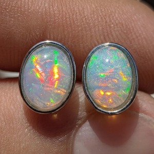 Mehrajuddin Gems Natural Fine Luxury <b>Opal</b> Oval Cut Bezel Set <b>Stud</b> <b>Earrings</b> 925 Silver 3 Gram Wedding Jewelry October Birthstone - Product Image 1