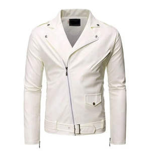 Chaqueta de Invierno Blanca para Hombre, Estilo Casual, con Cierre, a la Moda, de Manga Larga, de Cuero, para Otoño e Invierno - Product Image 1