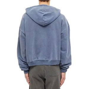 Vente en gros de sweats à capuche zippés pour hommes, personnalisés, coupe courte et carrée, qualité supérieure, effet vieilli, avec broderie et patchs appliqués, délavage acide, collection automne, 100% coton - Product Image 6