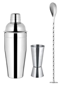 Ensemble de bar professionnel en acier inoxydable 3 pièces - Shaker à cocktails réutilisable et durable 750 ml, doseurs 30/60 et agitateur - Product Image 1