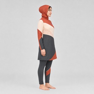 Wholesale Modest Burkini Swimwear Women modest bikini set with Scarf <b>Top</b> Oversized Pants Summer Beachwear High Cut Print Front - Product Image 2