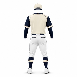 Uniforme de Béisbol de Diseño Premium para Hombre, Color Crema y Azul Marino, Algodón Transpirable, Ropa de Equipo, Talla Adulto, Servicio OEM - Product Image 5