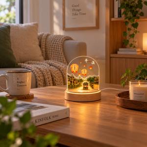 CALA Pingxi Old Street Eco-Friendly LED <b>Mood</b> <b>Lamp</b> with Wooden Base Custom Cultural Landmark Souvenir Box Gift for Home Decor - Product Image 5