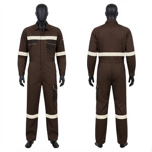 Black Hardson Premium Men's Work Coverall Poly Cotton Twill 240 GSM <b>Brown</b> Reflective <b>Tape</b> Utility Uniform CE Certified Quick Dry - Product Image 1