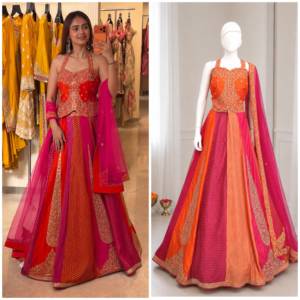 <b>Women</b> Silk Sequin Embroidered Floor-Length Anarkali Evening Dress Georgette <b>Lehenga</b> Set Wedding Diwali Formal Wear Quick Dry - Product Image 5