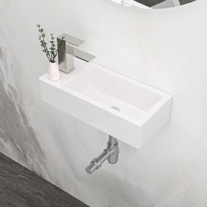 Lavabo da Bagno Rettangolare in Ceramica Bianca da 14,57x7,28 Pollici con Foro Singolo per Rubinetto - Product Image 1