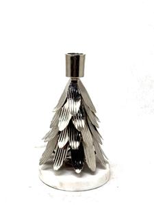 Luxury Silver Metal Christmas <b>Tree</b> Set Elegant Feather Textured Aluminum Marble Base Modern <b>Tabletop</b> X-mas Décor - Product Image 3