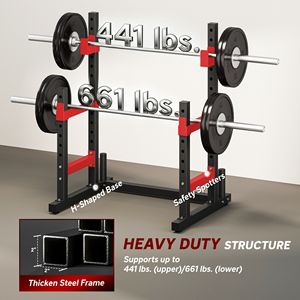 Rack per Squat Regolabile Rosso 660 libbre, Rack Multifunzionale per Panca Piana per Allenamento di Forza in Palestra Domestica, Pieghevole in Materiale ABS - Product Image 6