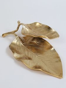 Golden Flower Shaped <b>Decorative</b> Tray Set Handmade Polished Metal Plant Pattern Glam Style Dishes & <b>Plates</b> - Product Image 6