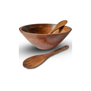 Ensemble de saladiers en bois d'acacia sculpté à la main, extérieur noir moderne avec motif de points blancs distinctifs et intérieur naturel sans danger pour les aliments - Product Image 4