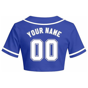 Custom Women's Baseball Jersey <b>Crop</b> <b>Top</b> Personalized Name Number Button Front Softball Uniform Shirt Breathable Polyester <b>Blue</b> - Product Image 3