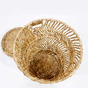Panier de rangement en jacinthe d'eau naturelle avec couvercle, forme ronde, style rustique, décoration écologique pour la maison - Product Image 6
