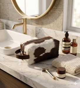 Trousse de Voyage de Luxe en Cuir Véritable avec Fermeture Éclair pour Sac, Logo Personnalisé, Vente en Gros, Organisateur Cosmétique en Cuir de Vachette Léger et Portable - Product Image 1