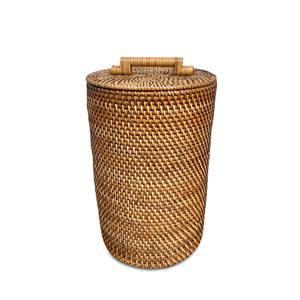 Cubo de Basura Cilíndrico de Ratán con Tapa de Aluminio, Resistente al Agua y Ecológico para Uso en Interiores/Exteriores - Product Image 2