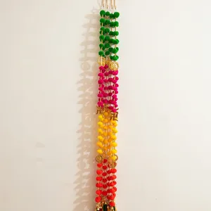 Guirlande de clochettes pompons colorées, durables et modernes, faites à la main, carillons éoliens écologiques en plastique et tissu, décoration florale suspendue pour Diwali et bébé - Product Image 1