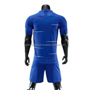 Vêtements de football bleu marine à col en V et demi-manches, uniforme de football en polyester avec logo personnalisé - Product Image 3