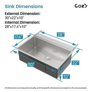 30\" X 22\" Stainless Steel S304 Single Bowl <b>Kitchen</b> <b>Sink</b> Multifunctional Overmount Workstation Handmade Modern <b>Kitchen</b> <b>Sink</b> - Product Image 5
