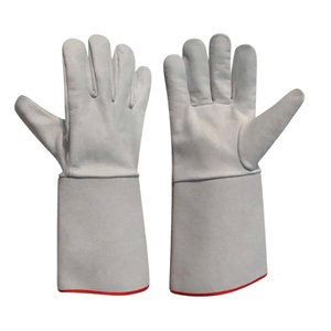 Gants en cuir longs jusqu'au poignet, élastiques, style uni, usage quotidien, hiver, gris avec bordure rouge - Product Image 1