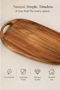 Plateau de service ovale moderne en bois d'acacia avec poignées, motif végétal, pour anniversaires, mariages, usage domestique, hôtelier et de restauration - Product Image 5
