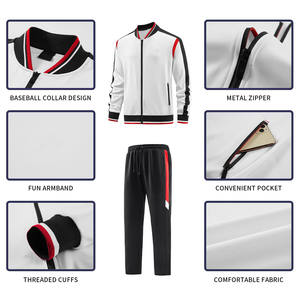 Chándal Deportivo Unisex Blanco con Cuello Rojo y Negro, Cierre de Cremallera, Corte Regular, Secado Rápido, Ropa de Primavera - Product Image 6