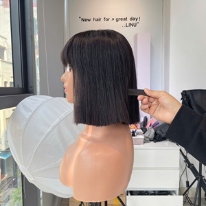 <b>Bob</b> <b>Wig</b> Natural Color with Bang Bone Straight Vietnamese Human Hair High Quality Super Double Drawn Wholesale Price - Product Image 4