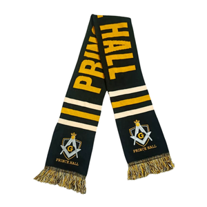Prince Hall Masonic Embroidered Scarf Long Winter Thermal Insulation Men Adult Classic Style Black Gold Letter Pattern Acrylic - Product Image 1