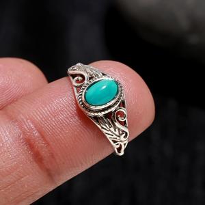 Anillo de Boda con Incrustaciones de Turquesa - Plata de Ley 925, Forma Ovalada, Gema Natural Hecha a Mano, Alta Calidad, Venta al Por Mayor - Product Image 3
