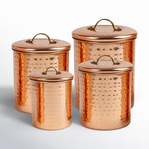 4 Pcs Hand-Hammered Pure Copper Kitchen <b>Canister</b> <b>Set</b> with Brass Handles Airtight Flour Sugar Coffee Tea Storage Container Jars - Product Image 1