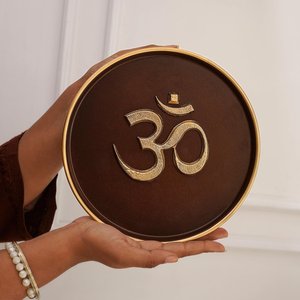 Om Metal <b>Decorative</b> Plaque Coffee Brown Gold 8.4 Inch <b>Wall</b> <b>Plate</b> <b>for</b> Home Yoga Space - Product Image 6