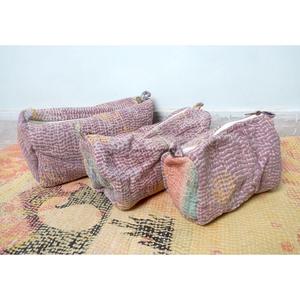 Indian Kantha patchwork Cotton Cosmetic Bag Set with Tassel Zipper Closure Vintage Style-Women's Travel Makeup Pouch - Product Image 3