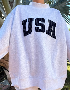 Sweat-shirt pull-over col montant à manches longues pour femme, coupe oversize, avec motif lettres USA, respirant, décontracté, hiver, vente en gros personnalisée - Product Image 4