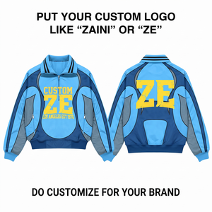 Veste coupe-vent en polyester premium 300 GSM, bleu gris, design à panneaux, logo personnalisé imprimé, fermeture éclair sur le devant, veste de sport pour équipe - Product Image 1