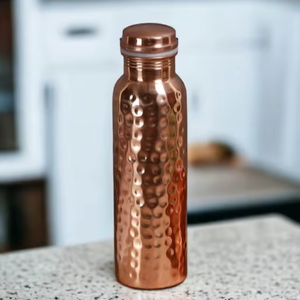 Pure Copper Gold Classic Large Capacity Leakproof Water Bottle 250ml Push-Pull Cap Food Safe Dishwasher Safe Handmade Hammered - Product Image 1