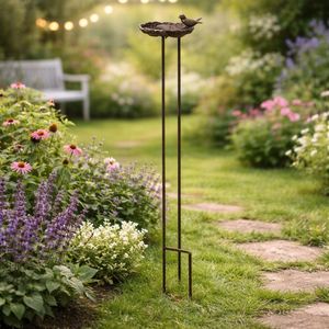 Indian <b>Cast</b> <b>Iron</b> <b>Bird</b> <b>Bath</b> with Durable Aluminium Metal Rustic Floral Design Garden Ornament for Backyard Yard Use - Product Image 4