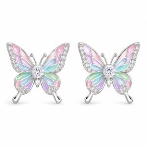 Niche Design Vivid Insect Stud <b>Earrings</b> with Pink Mint Contrast Wings, Elegant Korean Butterfly <b>Earrings</b> for Beach Vacation - Product Image 4