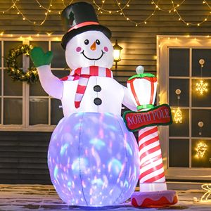 Decorazione Natalizia Gonfiabile da Giardino con Luci LED Rotanti da 2,4 m, Pupazzo di Neve con Insegna del Polo Nord, Decorazione Gonfiabile per Esterni - Product Image 2