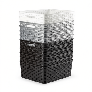 Cestino portaoggetti impilabile in plastica 12L rettangolare con maniglia per uso domestico e ufficio - Product Image 3