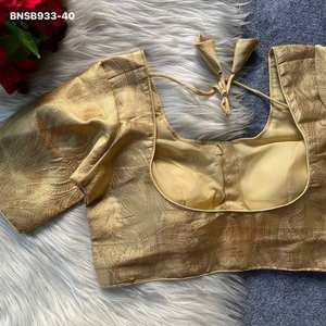 Nueva colección de blusas listas para usar de seda Banarasi con trabajo de zari dorado para ocasiones especiales, a precio de mayorista, proveedor indio. - Product Image 3