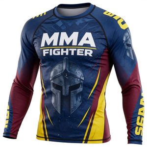 เสื้อรัดกล้ามเนื้อ MMA แบบสั่งทำคุณภาพสูง แบรนด์ส่วนตัว ออกแบบเองได้ ผลิตจากผ้าที่ยืดหยุ่น พร้อมลายพิมพ์แบบ Sublimation - Product Image 2