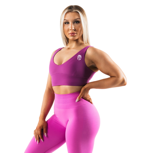 Sujetador deportivo sin costuras con escote en V profundo para mujer, copas A y B, para yoga, gimnasio, entrenamiento, elástico, moldeador, con soporte, ropa deportiva, transpirable, nailon, spandex. - Product Image 2