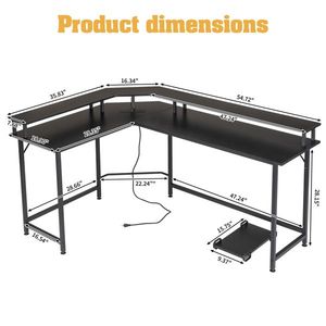 Scrivania per Computer in Truciolato Nero con Superficie Irregolare, Illuminazione RGB, Ripiano Superiore a L, 170*120*75cm, 2 Unità di Archiviazione, Rivestimento in Triamina - Product Image 6